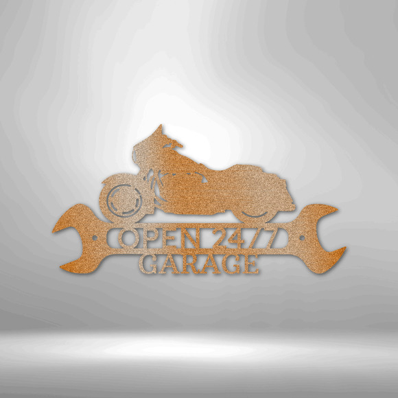 Open 24/7 Garage Steel Sign Laser Cut Powder Coated Home & Office Metal Wall Dec